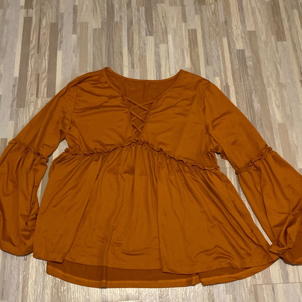 SHEIN CURVE ladies long shirt with ruffles middle of shirt and middle of sleeves